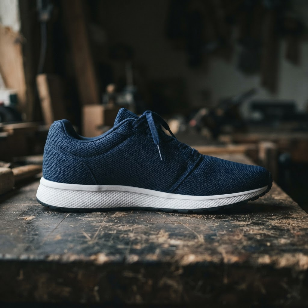 After: Navy mesh running trainers