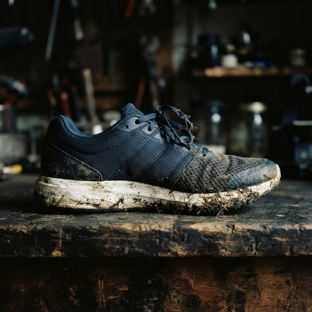 Before: Navy mesh running trainers