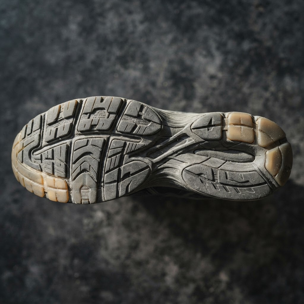 After: Muddy trainer outsole before and after being scrubbed clean